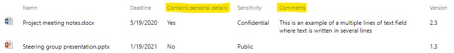 A document view with a notes and a boolean column