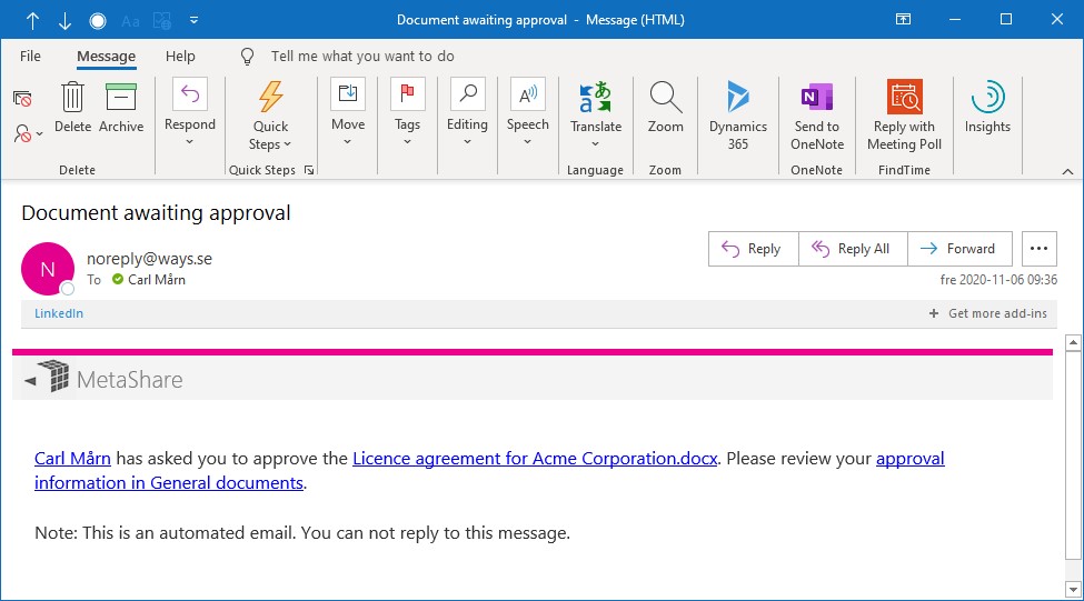 Approval e-mail notification