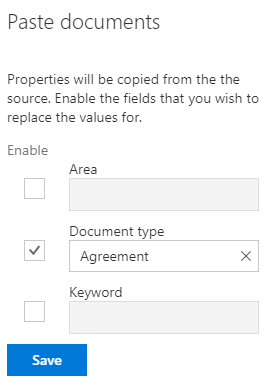 Pasting documents in a workspace